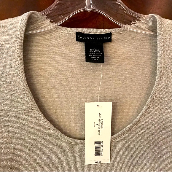 Madison Dazzling Silver Metallic Glitter Top M-L NWT - Picture 2 of 6